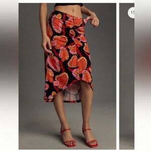 NWT Farm Rio for Anthropologie Draped Slip Midi Orange Skirt, XL